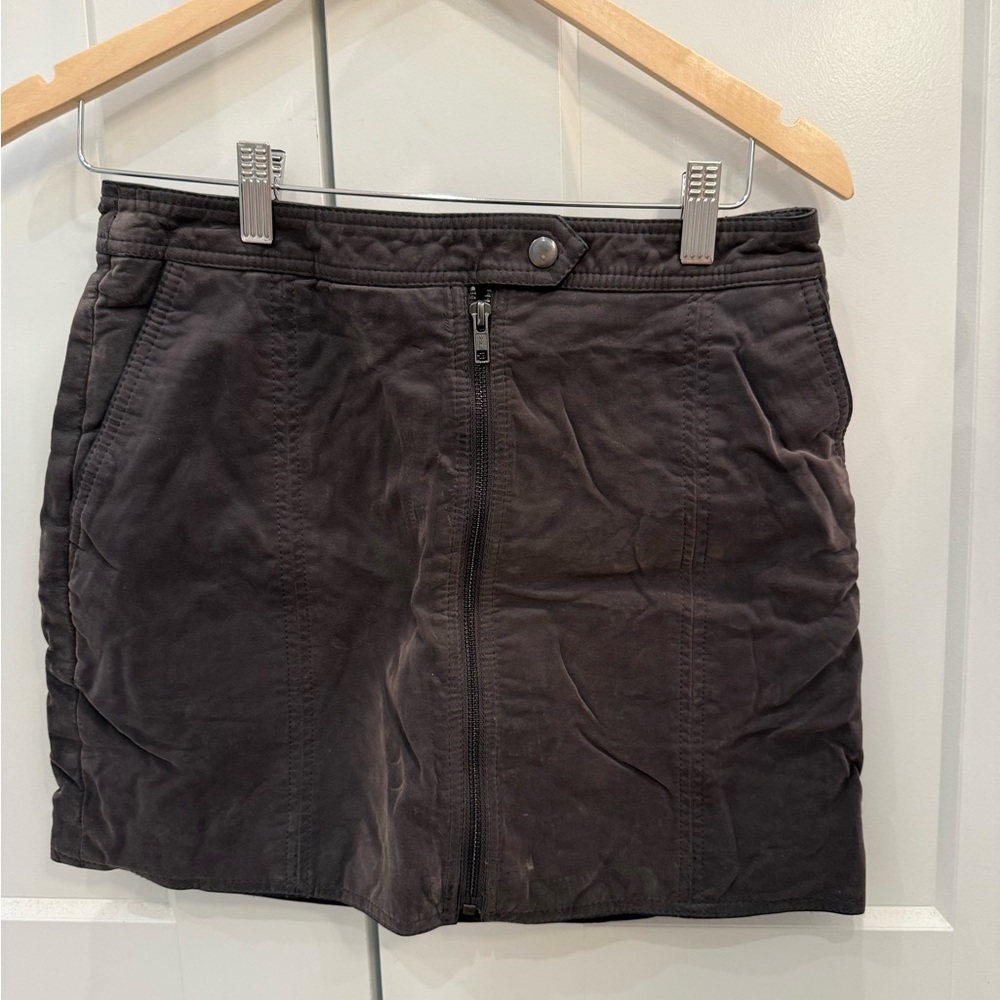 Free People Charcoal Suede Mini Skirt with Front Zipper